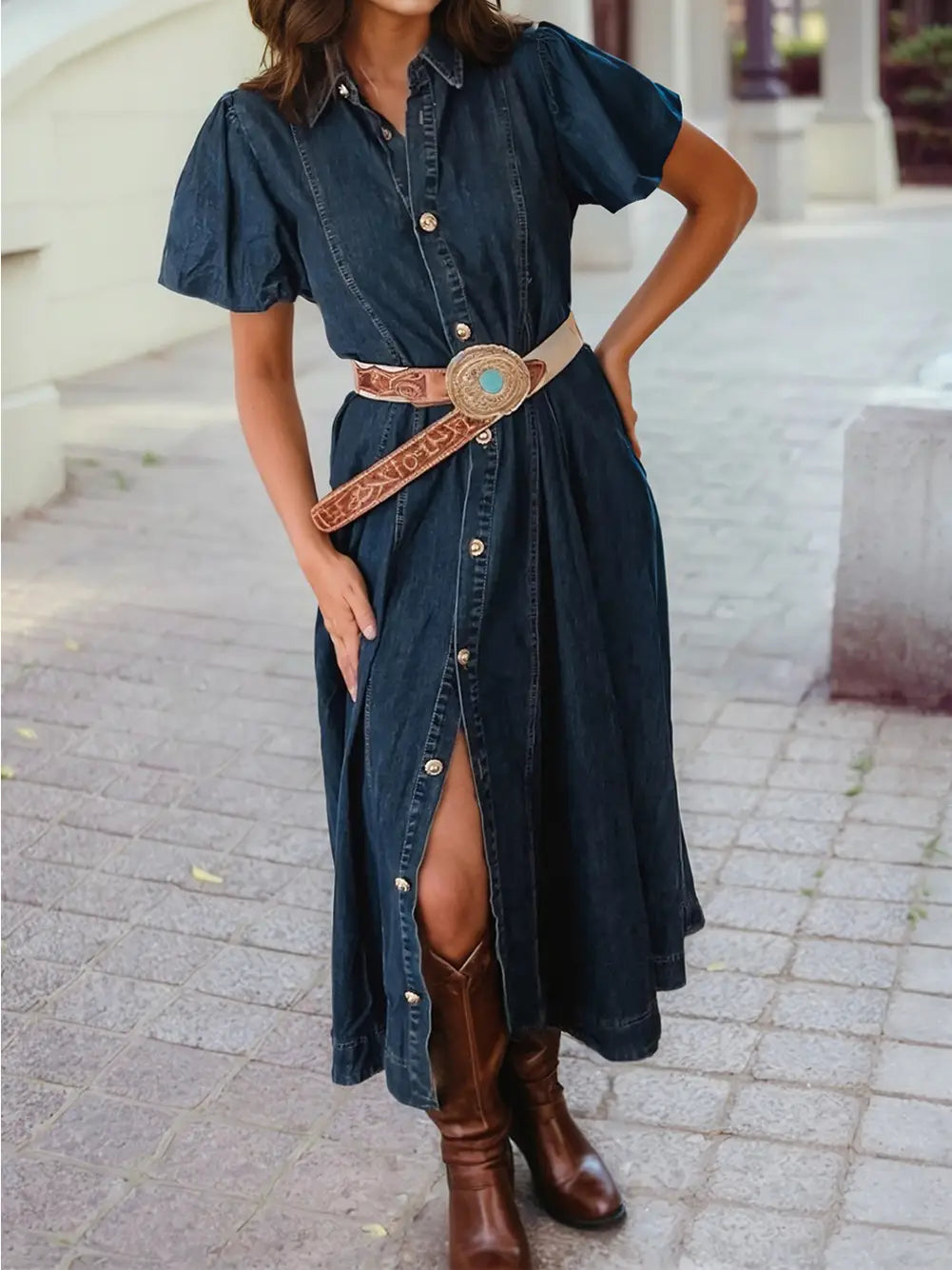 denim button dress Western Charm Button-Front – CJ+Co and travel Care Ivory Lace Dusty Blue vestiti da sposa Bundle Size:Deluxe Plus $1000