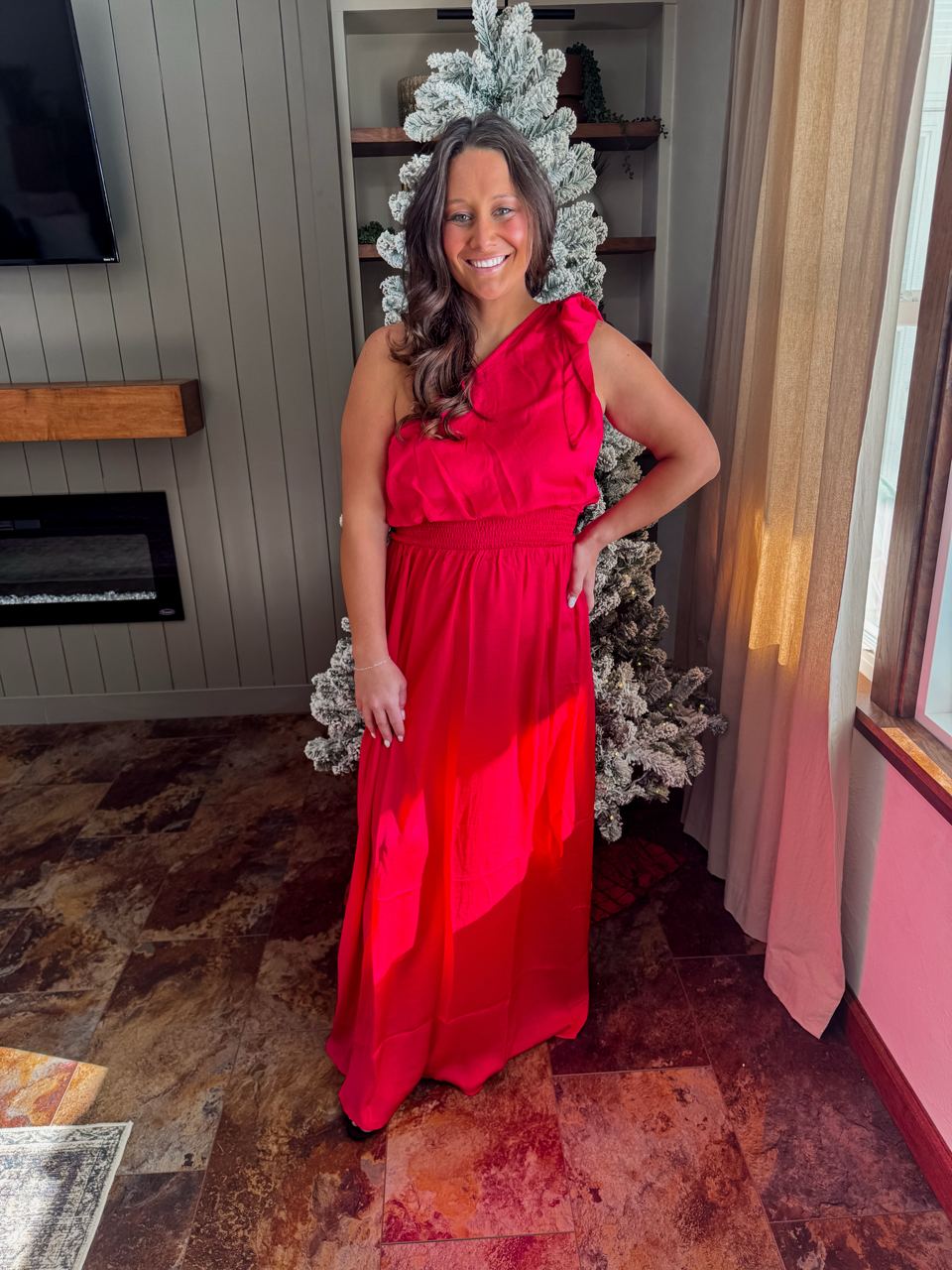 berry satin dress Scarf Neck Ruched Satin Dress