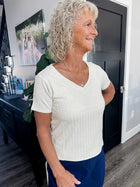 Sandy Shores Ribbed V-Neck Top